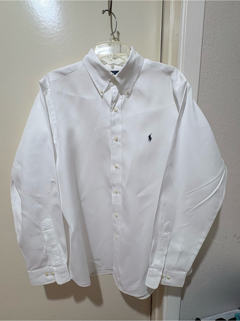 Ralph Lauren White Button-Down Dress Shirt with Navy Pony